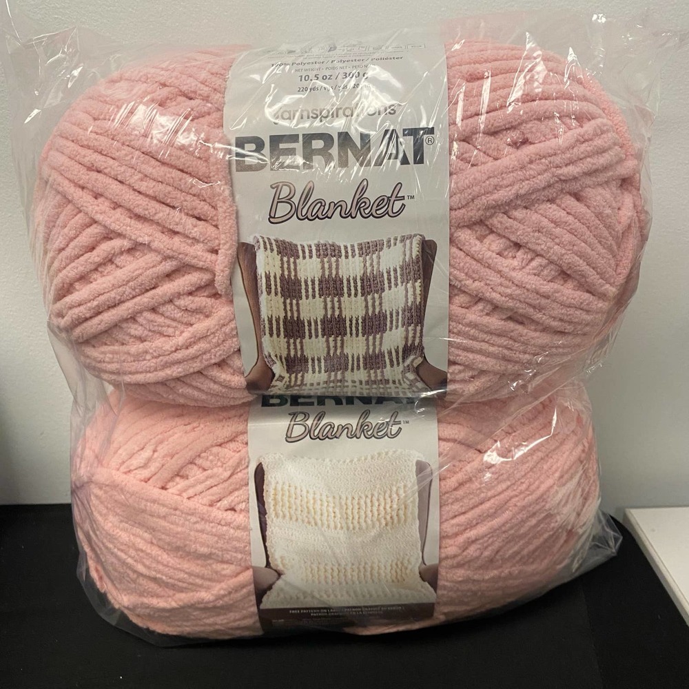 (2) BERNAT BLANKET TAN PINK SUPER BULKY 10.5 OZ